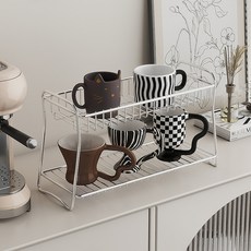 주방 스텐 2단 수납선반 물빠짐 컵정리대, 대형, 1개