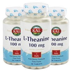KAL 左旋茶氨酸補充錠 100mg, 30顆, 3個