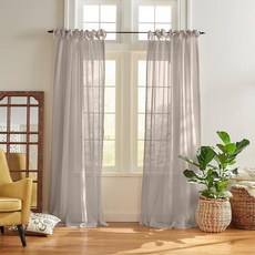 Elrene Home Fashions Vienna 시어 타이 탑 창문 커튼 패널 132.1cm x 241.3cm(52 95인치)(패널 1개) 아마 177054 3529802, 연회색