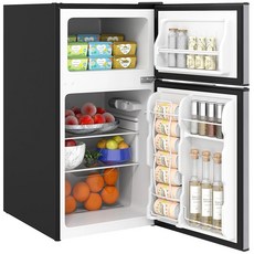 HOMCOM 3.2 Cu.Ft 미니 냉장고(냉동고 포함) 조절 가능한 온도 조절기 선반 및 침실 기숙사 홈 오피스 에너지 효율적 블랙을 위한 리버서블 도어가 있는 싱글, 3.2 Cu.Ft/Double Door, White