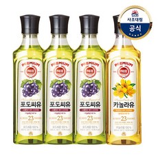 [사조대림] 해표 포도씨유 500mlX3병 +카놀라유 500mlX1병 (총4병), 4개, 500ml