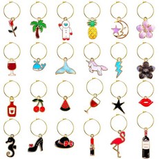 24피스 와인 잔 매력 식별 음료 마커 크리스마스 추수감사절 부활절 생일 파티 장식용 태그, Multicolor, Multicolor