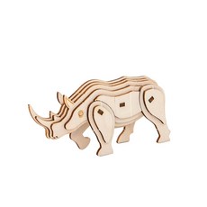 3D立體木質動物系列拼圖 兒童益智早教DIY拼裝玩具, 犀牛, 1個
