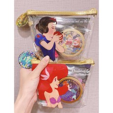 【wenwens】日本正版 白雪公主 小美人魚 化妝包 旅行 收納袋 唇彩 體香膏 收納, 1個, 小美人魚[ 唇彩+體香膏+收納袋 ]