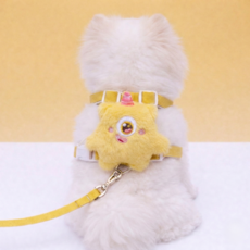 강아지 몬스터 하네스 외계 인형 리드줄 세트 H형 가슴줄, 1개, 노란색 몬스터