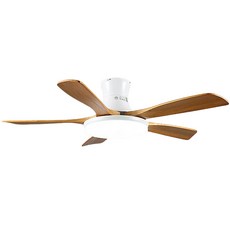 實木扇葉變色LED吸頂風扇燈，六檔風速，適用於餐廳臥室客廳, HC163白+木紋色ABS葉(吸頂款)變頻遙控+三色變光