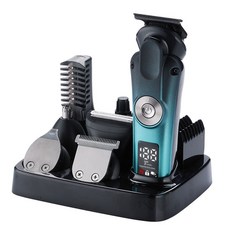 六合一多功能電動理髮器套裝 數顯防水剃鬚刀 鼻毛修剪器 油頭造型雕刻推剪, 漸變黑綠