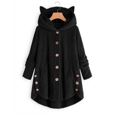 YAPOCL 가을과 겨울 버튼 후드 고양이 귀 플러시 코트