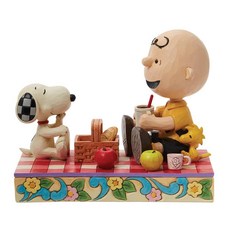 [5] Enesco Jim Shore 스누피의 피너츠 컬렉션 찰리 브라운 및 우드스탁 피크닉 피규어 - 스톤 레진 수제 페인팅 수집용 피너츠 스누피 피규어 홈 데코 조각상