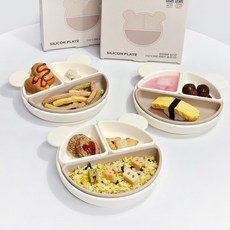 허밍베베 실리콘 이유식 얌얌 곰돌이 3구 유아 흡착 식판, 없음