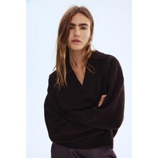 국내백화점 H&M 가디건 브랜드관 파인니트 칼라 스웨터 다크 브라운 1093199020 커플 사무실 (BK파우치 증정)