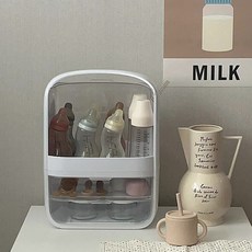 大容量奶瓶收納櫃 奶瓶瀝水收納箱 寶寶餐具碗盤多功能收納箱, 白色奶瓶置物架, 白色