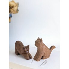 黑胡桃木 貓咪 坐姿 趴姿 約6cm, 如圖所示, 1個