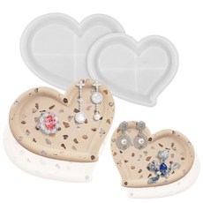 SWUAVD 하트 모양 트레이 몰드 발렌타인 실리콘 몰드 플레이트 몰드 2개 에폭시 레진 DIY 컨테이너 장신구 접시 접시 캔들 홀더 보관 몰드 아트 크래프트 홈 데코 트레, SWUAVD 하트 모양 트레이 몰드, 발렌타인 실리콘