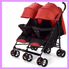 쌍둥이유모차 휴대용 유모차 접이식 2인용트라이크 2인승 유모카 폴딩 절충형 웨건, 레드