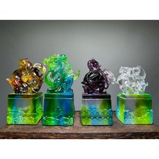 琉璃四神獸擺件，精緻工藝居家裝飾，風水擺設吉祥如意, 彩色
