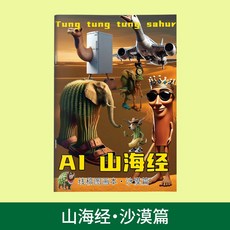 山海經填色畫冊：木棍人描摹本，穿鞋鯊魚圖案，兒童繪畫臨摹本, 1本：AI山海經（沙漠篇）