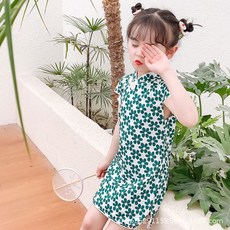 AQWA 女童旗袍 夏裝 棉質中國風兒童裙子
