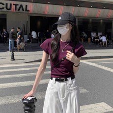 해피유통 여성 라운드넥 슬림핏 반팔 티셔츠 데일리 크롭 상의
