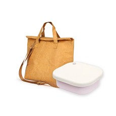 온다온 실리콘 도시락통 + 타이벡 보냉백 세트 보온보냉 도시락통 직장인 전자레인지 런치박스, 1세트, 핑크+브라운