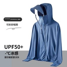 女款防曬外套 UPF50+ 涼感輕薄透氣連帽防風外套, 男款鐵石藍