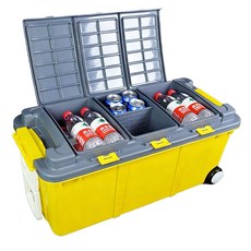 정리함 차량용 보관함 바퀴 수납함 트렁크 박스 이동식 용품 사용편의성, 75L 블랙옐로우 뚜껑 바퀴 미포함