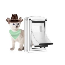 아마존평점4.5+ 미국출고 152749 PATAPLUS 문용 고양이 문 더블 소프트 플랩과 슬라이딩 ABS 패널 2개가 있는 전체 스테인리스 스틸 프레임 쉬운 설치 6.8