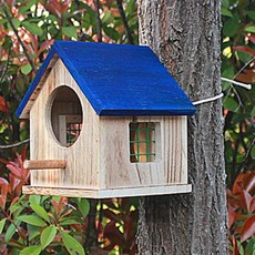 야외 나무 새집 정원 새둥지 버드하우스 가든 원목 참새집 둥지 소품, 매달린 나무 파란색 꼭대기