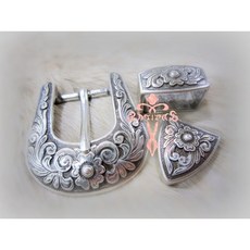 安提帕斯手工皮革--3807鍍銀唐草花三件式皮帶頭(銀色38mm)