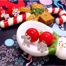 【JOKO JOKO】現貨 聖誕節 雪花 麋鹿造型 925銀 兩戴式波波耳環 交換禮物 聖誕禮物, 銀色