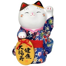 日本藥師窯 健康大福壽 和服 招財貓 陶器 14cm，招財納福，日式風格擺飾, 詳見商品包裝