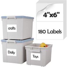 보관함용 홈렐라시 180Pcs 4x6 라벨 탈착식 노잔류 대형 보관함 플라스틱 상자 및 케이스용 방수 내유성 찢어짐 방지 스티커