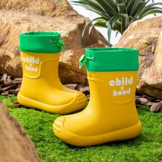 child hood 儿童雨鞋 防滑 束口 高筒 防水, 抽繩款黃色