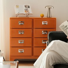 [리비니아] 밀리 미드센츄리 레트로 빈티지 캐비넷 수납 더블 4단 서랍장 ABS소재, 오렌지
