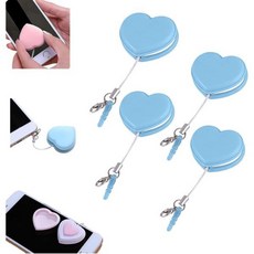 하트 모양 휴대폰 화면 클리너 2026년 신형 마카롱 모바일폰 화면 닦이 휴대용 및 재사용 가능한 모바일 화면 청소 천 세척 가능한 펜던트 휴대폰 목걸이 청소 브러시, 4pcs, sky blue