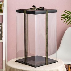 투명 케이크 상자 꽃다발 포장 대형 원통 원형 선물, 1개, 블랙 1 개