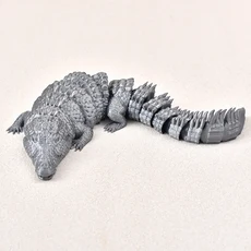 3D 인쇄 악어 움직일 수있는 공동 장난감 입상 시뮬레이션 악어 사무실 데스크탑 장식 선물 공예 인형 미니, 20 bright silver 21cm