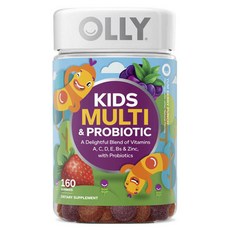OLLY VITAMINS 兒童綜合維他命 & 益生菌美味莓果潘趣軟糖, 1個, 160錠