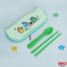 韓國大創 Daiso 餐具組 筷子 湯匙 餐具袋 環保 衛生 兒童餐具, 1個, 綠色
