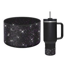 WUQID 보호용 블링 실리콘 부츠 슬리브 Stanley 텀블러 591.5~1.2L(20~40온스) 및 하이드로 플라스크 병 354.9ml(12온스~24온스)와 호환 글리터, 블랙 블링 퍼플