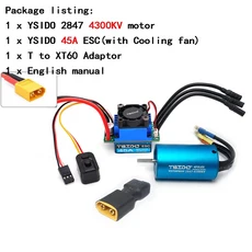 YSIDO-2435 2440 2838 2847 브러시리스 모터 35A 45A ESC Wltoys 124016 Remo Hobby XLH Timaya Redcat 1/1, 01 YS2847 4300KV 45A XT