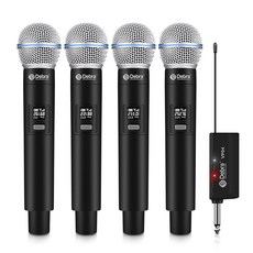 데브라 오디오 무선 마이크 시스템 VP 04 쿼드 다이내믹 한손 노래방 노래 결혼식 DJ 파티 연설 교회 수업용 충전식 수신기 200피트 VP 04, VP-04