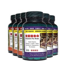 IVITAL艾維特 兒童鈣片+兒童維他命雙效成長組 (共6瓶入) - 兒童成長鈣質綜合維生素甜嚼錠, 6個, 80顆