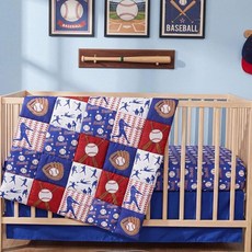 Peryiter 3 Pcs Baseball Crib Sheet Set Baby Crib Bedding Set Includes 52\"x28\" Fitted Sheet Quilt
