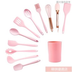 迷你耐高溫矽膠廚具組，包含鍋鏟、油刷、湯勺、嬰兒輔食勺等多種廚房用具, 1個