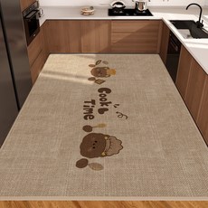 卡通廚房地墊大面積全鋪通用易打理吸水吸油腳墊耐髒防滑亞麻地墊, 1個, cook time熊