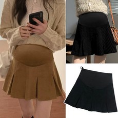 임산부스커트 치마바지 미니 코듀로이 벨벳 플리츠 안감 있는 블랙 M