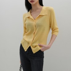 針織女款開衩V領短袖Gios開襟衫