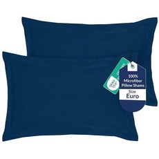 Royale Linens 베개 커버 2팩 유로 사이즈 66x66cm(26x26인치) - 브러시드 1800 극세사 침대 샴 주름 및 변색 방지 매우 부드럽고 아늑함 봉투 클로저, 네이비