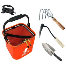 해루질 장비 조개 잡이 도구 4종 세트 호미 + 꽃삽 + 두레박 + 4발갈퀴, 오렌지
